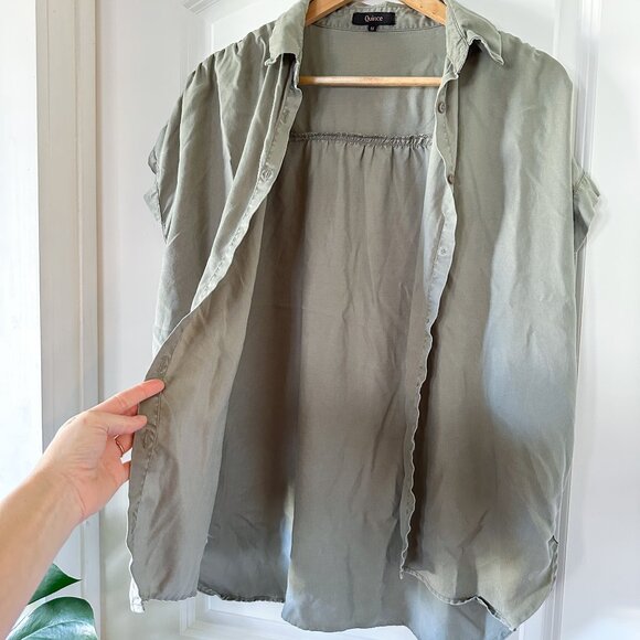 Quince Vintage Wash Tencel Camp Shirt, Olive Green, Size M, Short Sleeve Button - Picture 5 of 9